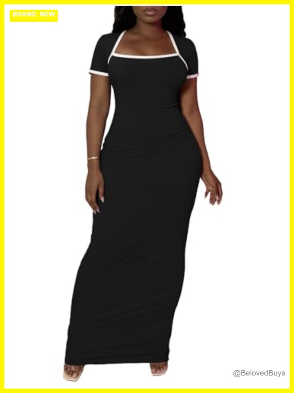 Women's Halter Neck Short Sleeve Bodycon Maxi Dress Casual Slim Fit